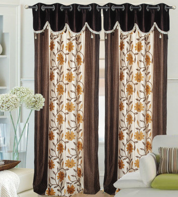 32% OFF on Hargunz Polyester Brown Self Design Eyelet Curtain