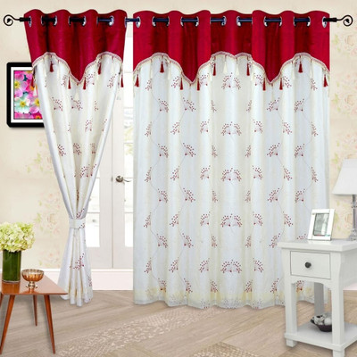 Cortina Polyester Maroon Floral Eyelet Curtain Cortina Polyester Maroon Floral Eyelet Curtain