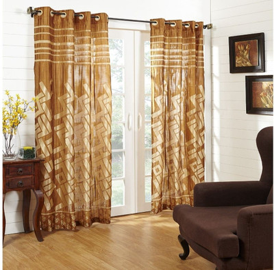 5% OFF on At Home Polycotton Peach Geometric Eyelet Curtain