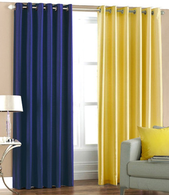 66% OFF on HomeZaara Polyester Blue, Yellow Solid Eyelet Curtain