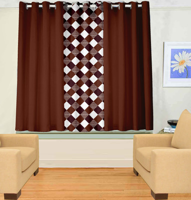 55% OFF on Trendy Home Polyester Brown Geometric Eyelet Curtain