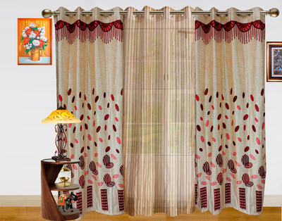31% OFF on Dekor World Polyester Maroon, Beige Geometric Eyelet Curtain