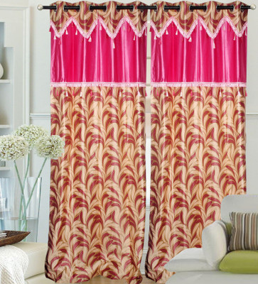 60% OFF on Hargunz Polyester Pink Geometric Eyelet Curtain