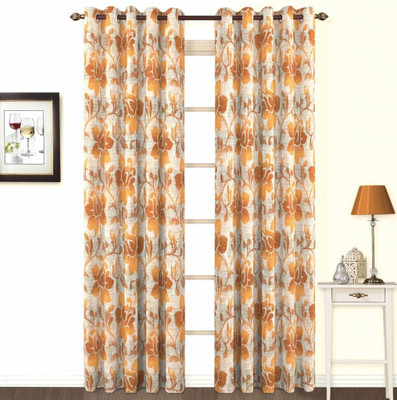 Skipper Polyester, Viscose Orange Printed Eyelet Curtain