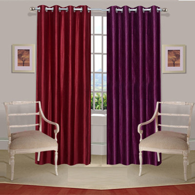 44% OFF on Handloomdaddy Polyester Maroon, Purple Floral Eyelet Curtain