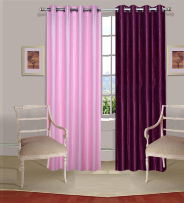 43% OFF on Handloomdaddy Polyester Pink, Purple Printed Eyelet Curtain
