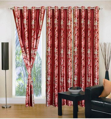 40% OFF on FabBig Polyester Red Printed Eyelet Curtain