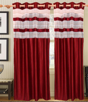 71% OFF on Decor Vatika Polyester Maroon Abstract Eyelet Curtain