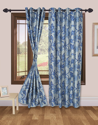 47% OFF on VS Collection Polyester Blue Floral Eyelet Curtain