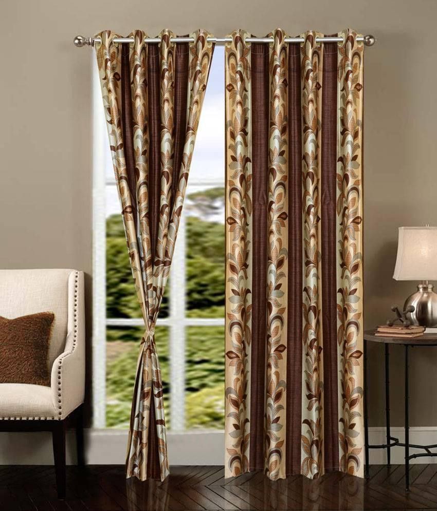 66% OFF on Optimistic Home Furnishing Polyester Brown Floral Tab Top Curtain