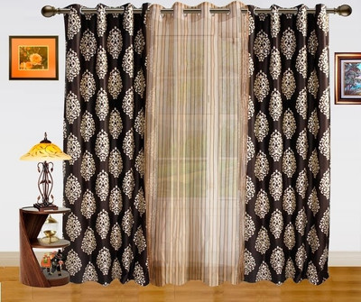 58% OFF on Dekor World Polyester Beige, Brown Striped Eyelet Curtain