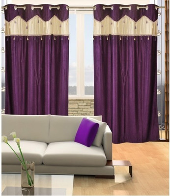 77% OFF on Shopgrab Polyester Purple, Beige Solid Eyelet Curtain