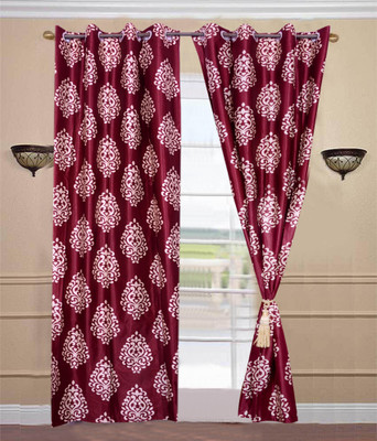 60% OFF on HomeZaara Polyester Maroon Geometric Eyelet Curtain