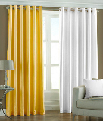 66% OFF on HomeZaara Polyester Yellow, White Solid Eyelet Curtain