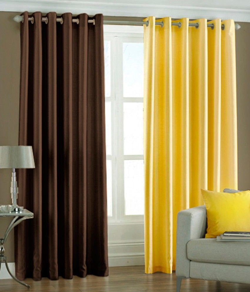 66% OFF on HomeZaara Polyester Brown, Yellow Solid Eyelet Curtain