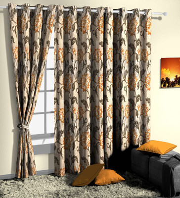 56% OFF on Curtainman Polyester Brown Floral Eyelet Curtain