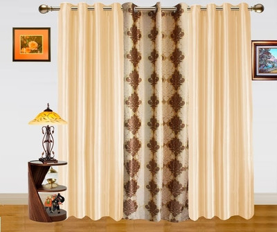 53% OFF on Dekor World Polyester Brown, Beige Solid Eyelet Curtain