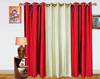 56% OFF on Dekor World Polyester Maroon, White Self Design Eyelet Curtain