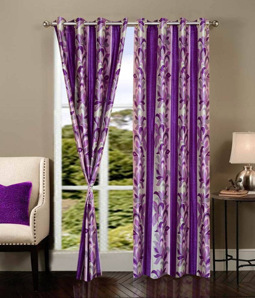 74% OFF on Optimistic Home Furnishing Polyester Purple Floral Eyelet Curtain