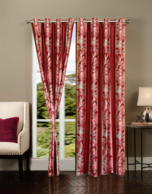 53% OFF on IWS Polyester Multicolor Geometric Ring Rod Curtain
