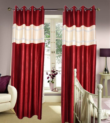 39% OFF on JBG Home Store Polyester Maroon Solid Eyelet Curtain