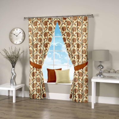 59% OFF on Threadmix Polyester Gold Floral Eyelet Curtain