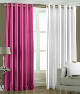 66% OFF on HomeZaara Polyester Pink, White Solid Eyelet Curtain