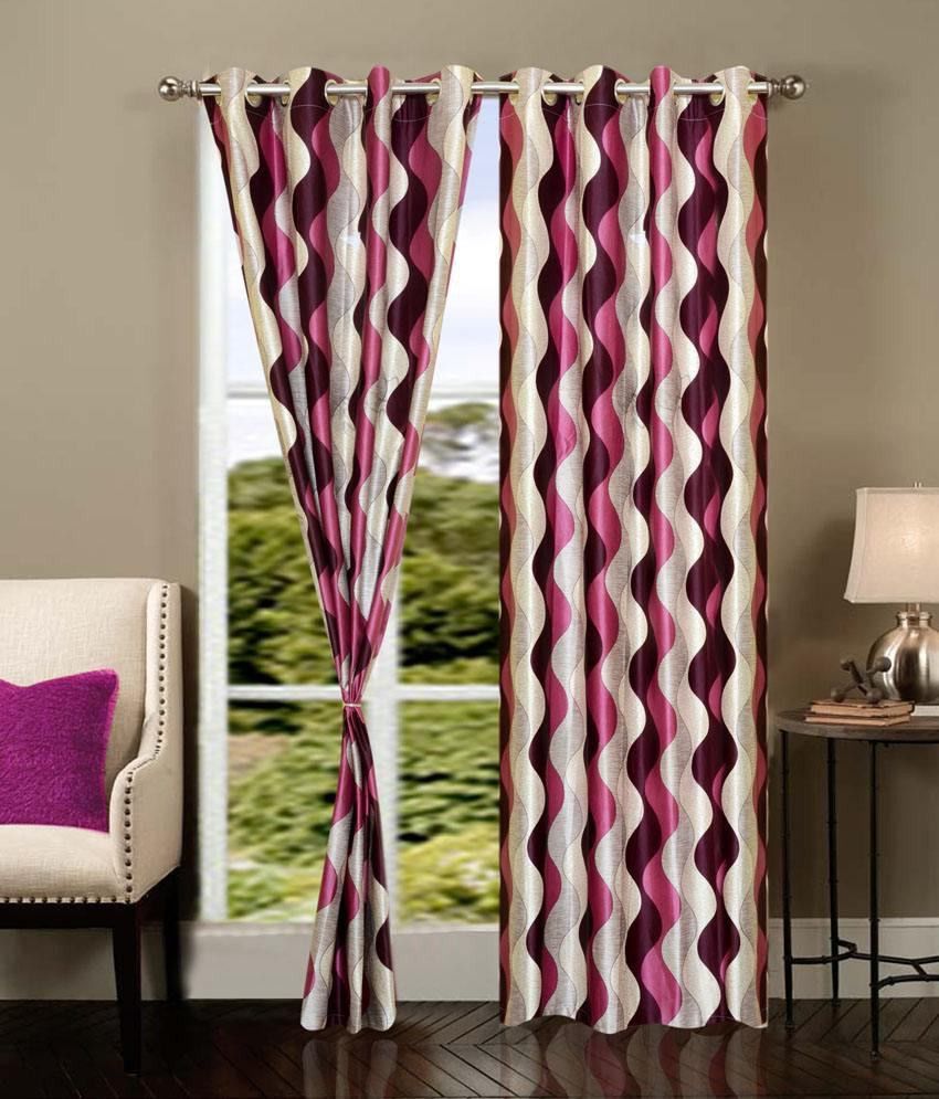 60% OFF on Optimistic Home Furnishing Polyester Pink Abstract Tab Top Curtain