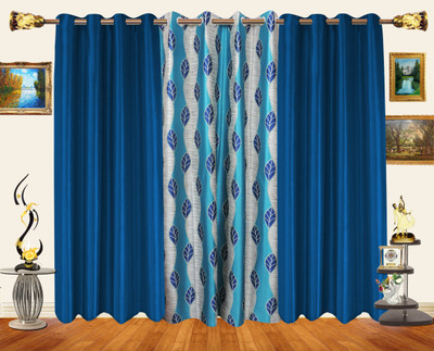 47% OFF on Decor Bazaar Polyester Dark Blue Geometric Eyelet Curtain