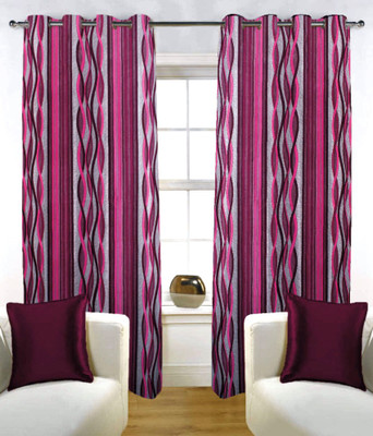 27% OFF on Fabutex Polyester Pink Graphic Eyelet Curtain