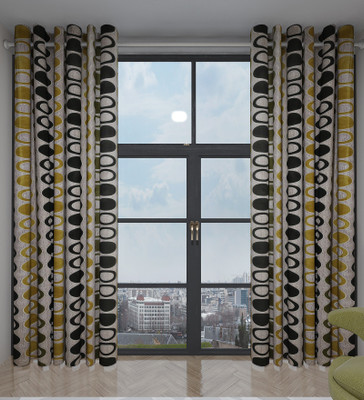 68% OFF on Home Candy Polyester Multicolor Floral Ring Rod Curtain