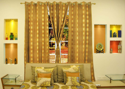 40% OFF on Ariana Cotton Brown Floral Eyelet Curtain