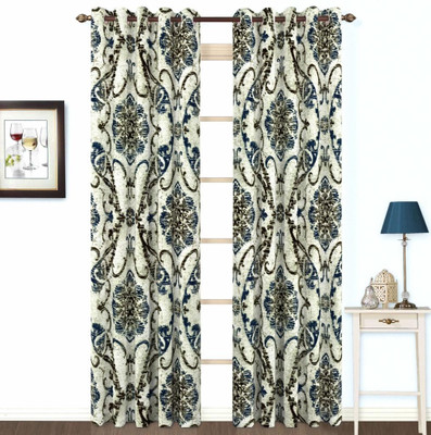 9% OFF on Skipper Polyester, Viscose, Blends Brown / Blue Damask Eyelet Curtain