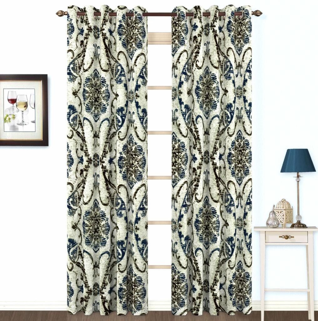 10% OFF on Skipper Polyester, Viscose, Blends Brown / Blue Damask Eyelet Curtain