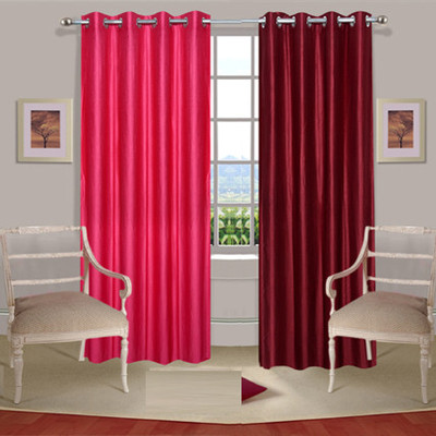 44% OFF on Handloomdaddy Polyester Pink, Red Floral Eyelet Curtain