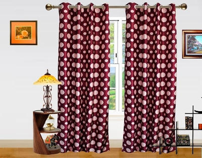 40% OFF on Dekor World Polyester Pink, Maroon Floral Eyelet Curtain