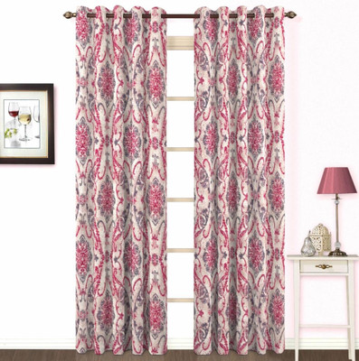 10% OFF on Skipper Polyester, Viscose, Blends Red Damask Concealed Tab Top Curtain