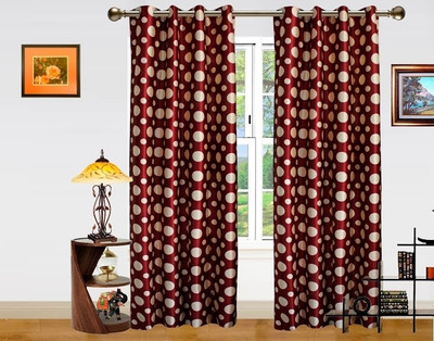 50% OFF on Dekor World Polyester Beige, Maroon Damask Eyelet Curtain