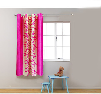 63% OFF on Homefab India Polyester Pink Floral Eyelet Curtain