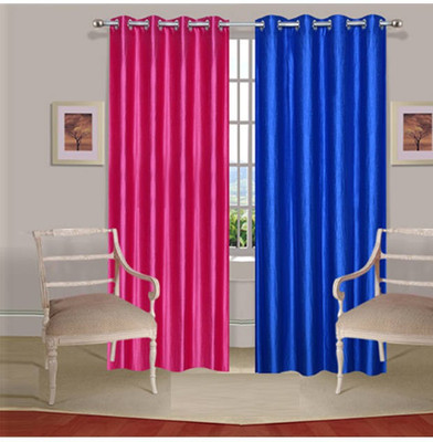 56% OFF on Fogg Polyester Pink, Blue Damask Tab Top Curtain