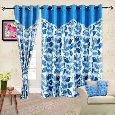 42% OFF on Cortina Polyester Blue Self Design Eyelet Curtain