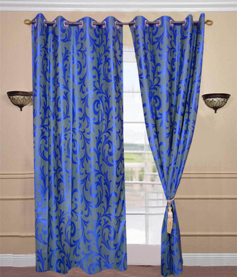 66% OFF on HomeZaara Polyester Blue Floral Eyelet Curtain