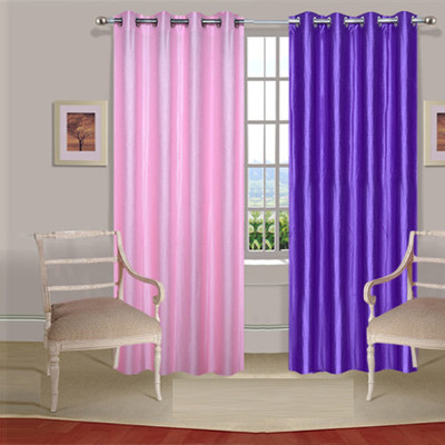 35% OFF on Handloomdaddy Polyester Pink, Purple Damask Eyelet Curtain
