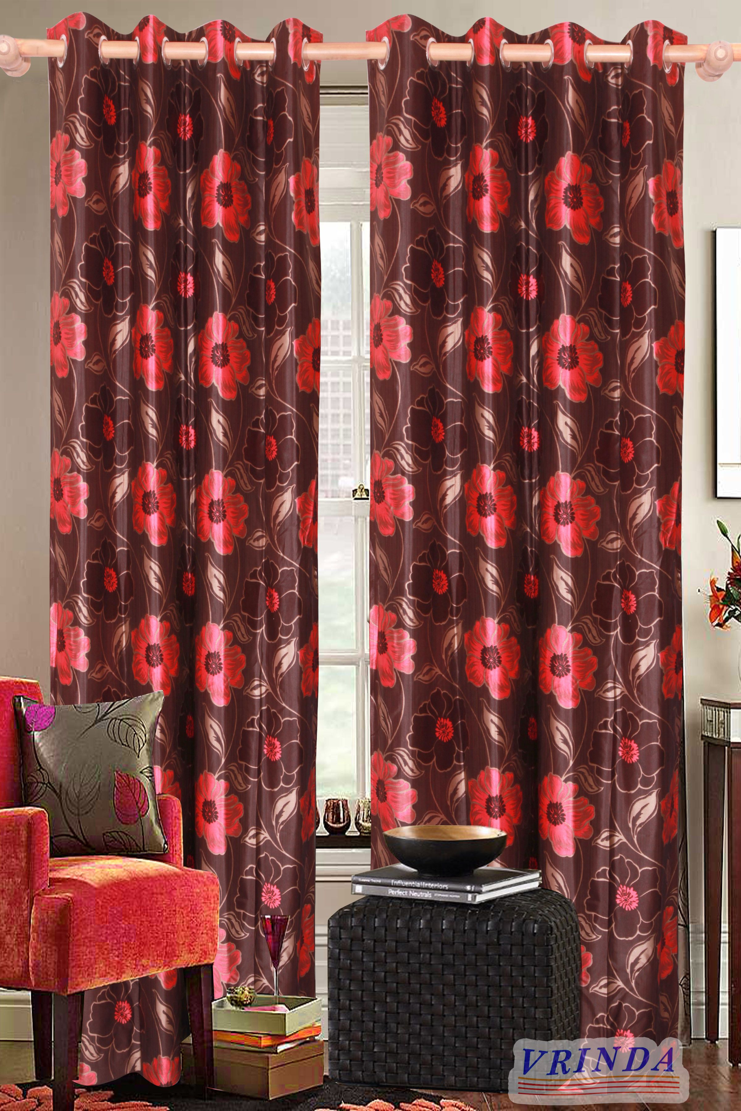 46% OFF on Vrinda Polyester Red, Brown Damask Eyelet Curtain