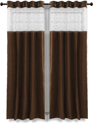40% OFF on Just Linen Polycotton Brown Solid Eyelet Curtain