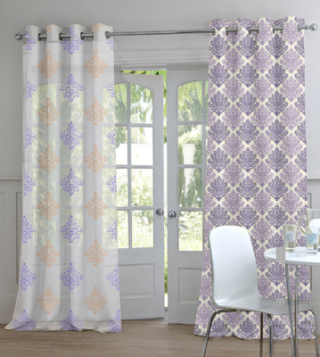 50% OFF on TT Tissue Purple Floral Eyelet Curtain