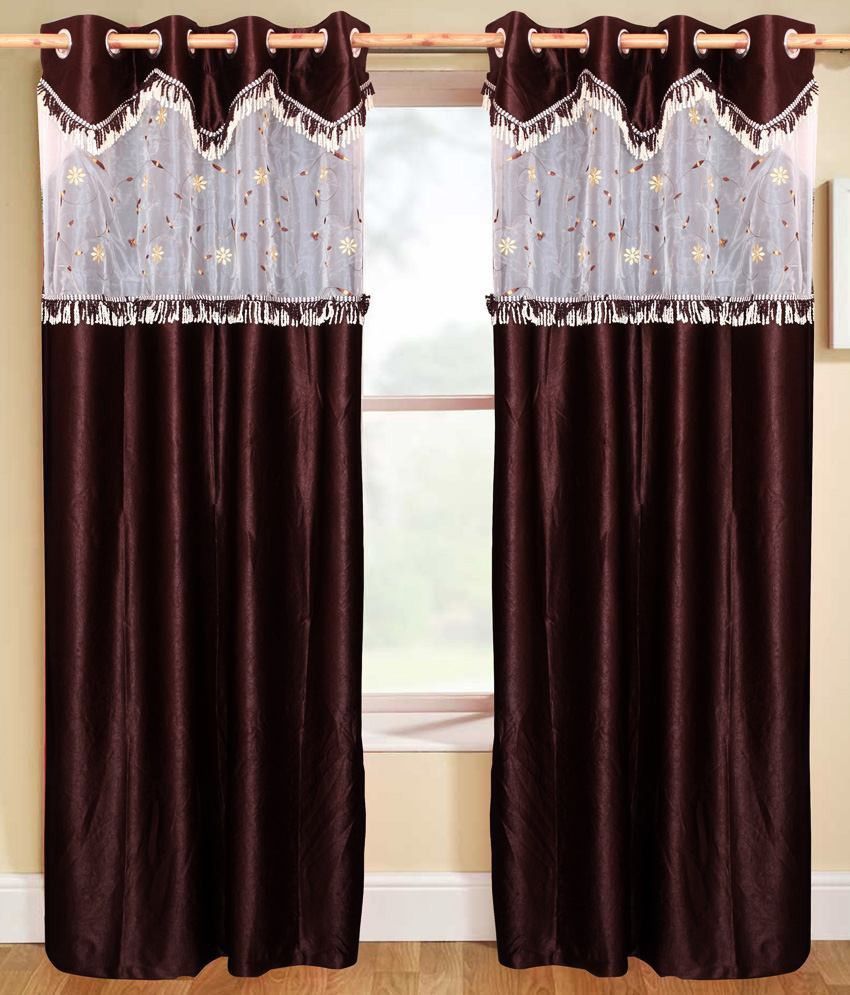 43% OFF on Decor Vatika Polyester Brown Solid Eyelet Curtain