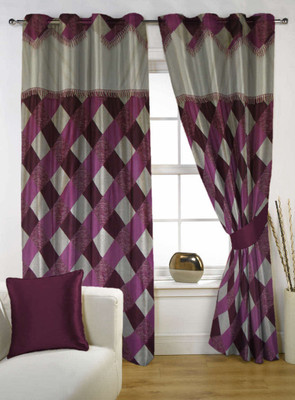 65% OFF on Kings Polycotton Purple Floral Tab Top Curtain