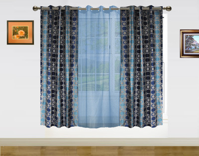 36% OFF on Dekor World Polyester Blue Geometric Eyelet Curtain