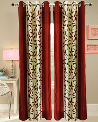 43% OFF on Urban Arts Polyester Red Self Design Tab Top Curtain